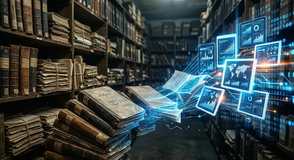 Traditional government ledgers transforming into digital tablets