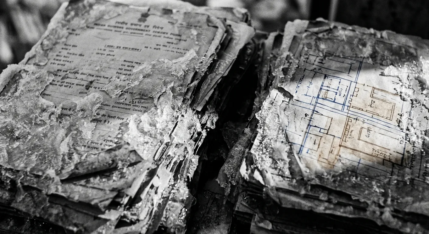 Abstract representation of frozen census data and parliamentary blueprints
