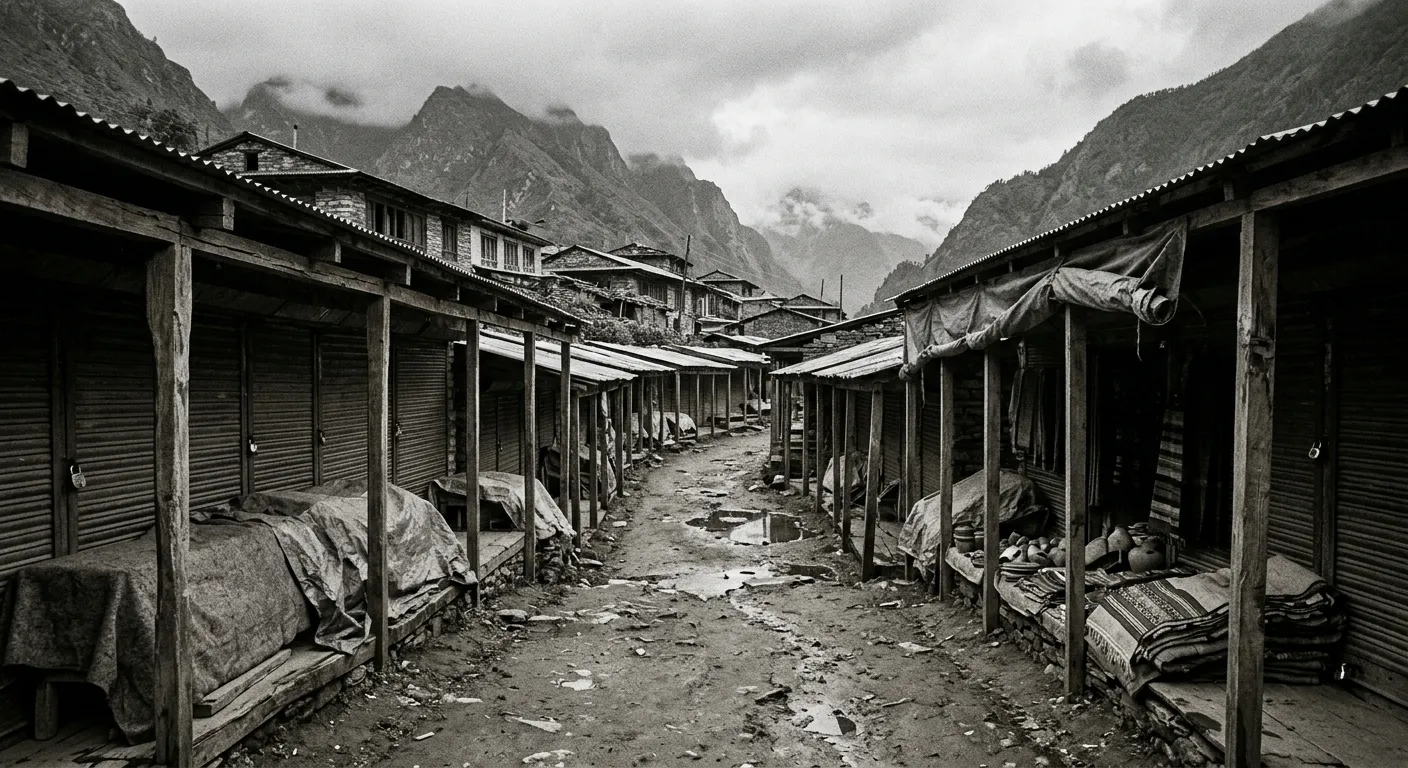 Deserted artisan marketplace illustrating the economic impact of digital blackouts
