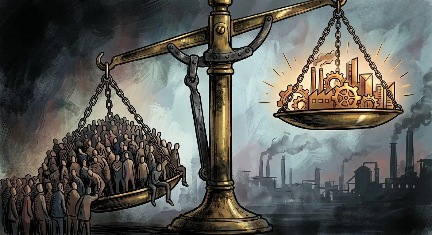 A scale weighing massive population numbers against economic efficiency