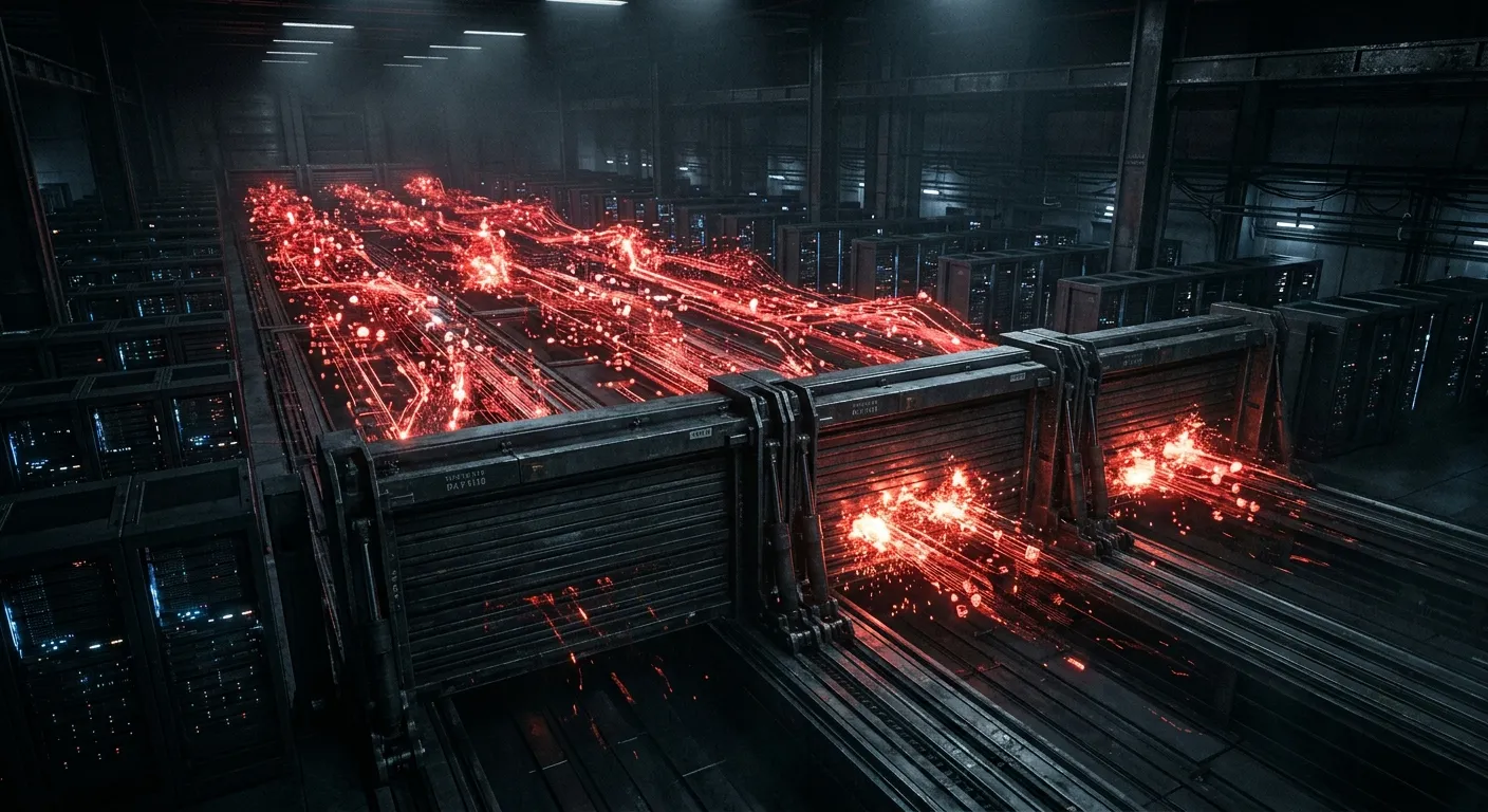 Abstract visualization of data streams being blocked