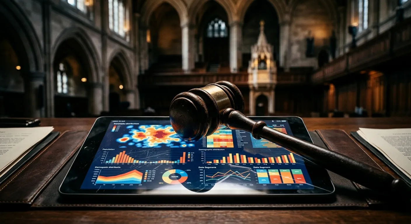 Conceptual image of legal and constitutional frameworks intersecting with demographic data