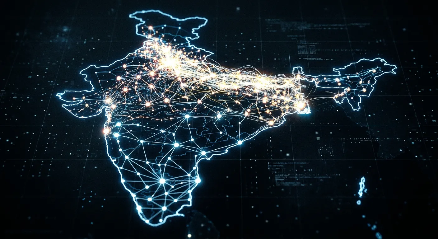Abstract digital map of India showing demographic density shifts between North and South