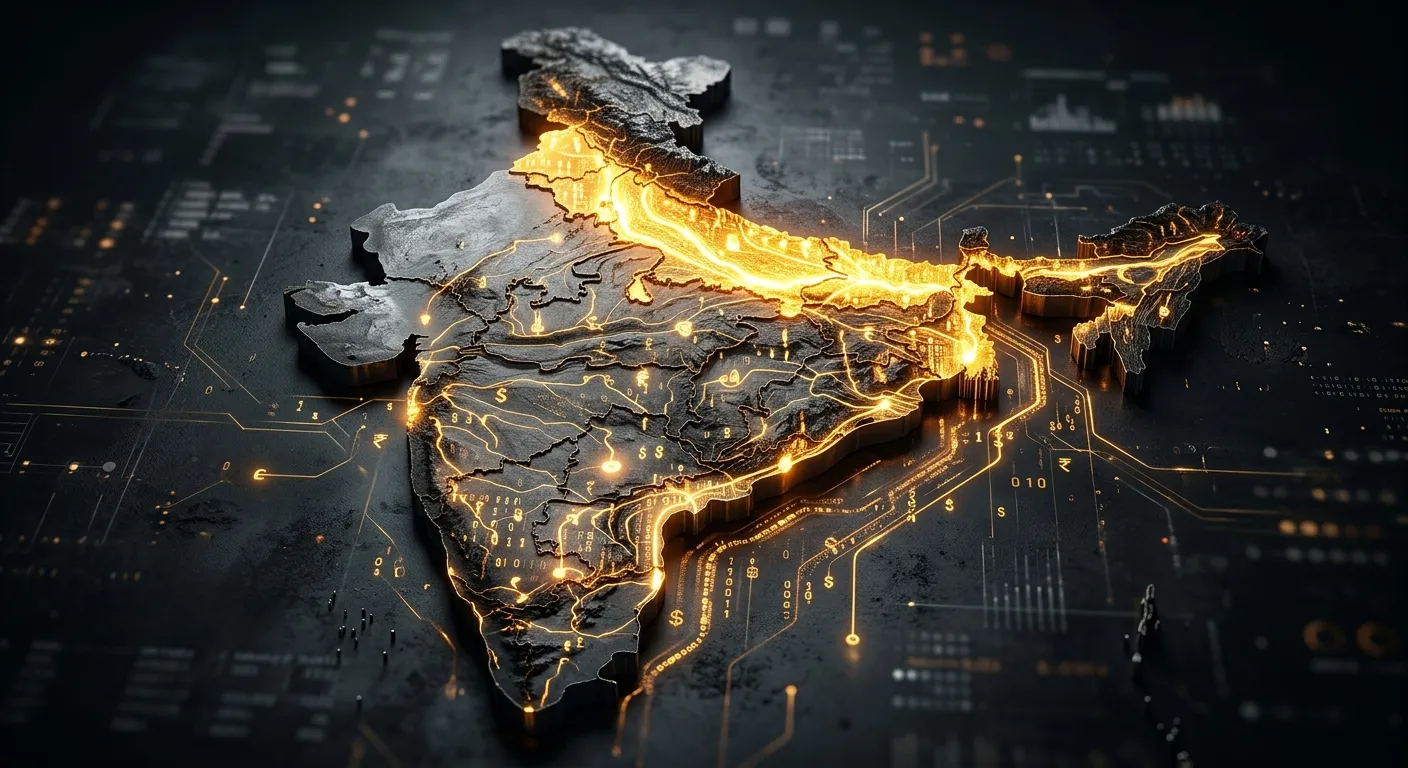 Conceptual map showing streams of wealth flowing from South to North India