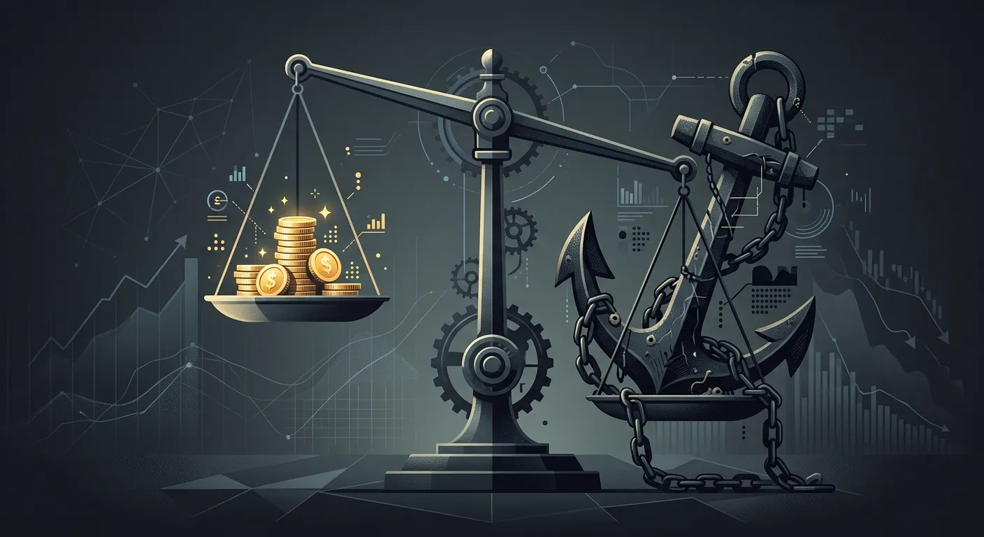 A balancing scale weighing short-term liquidity against long-term wealth deductions