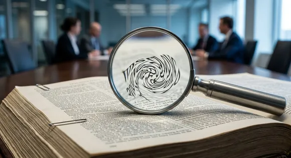 A magnifying glass resting on a legal document highlighting hidden compliance traps