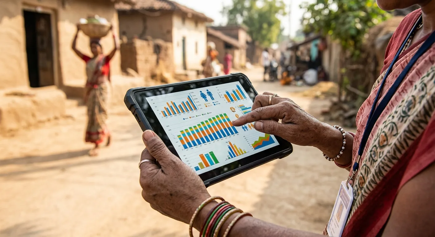 Census worker holding a digital tablet with demographic data
