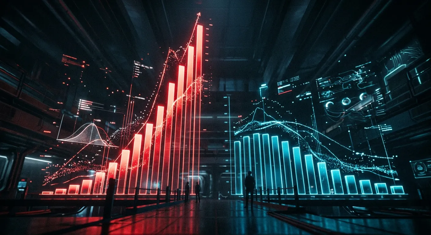 Holographic data visualization showing stark disparities in population growth projections.