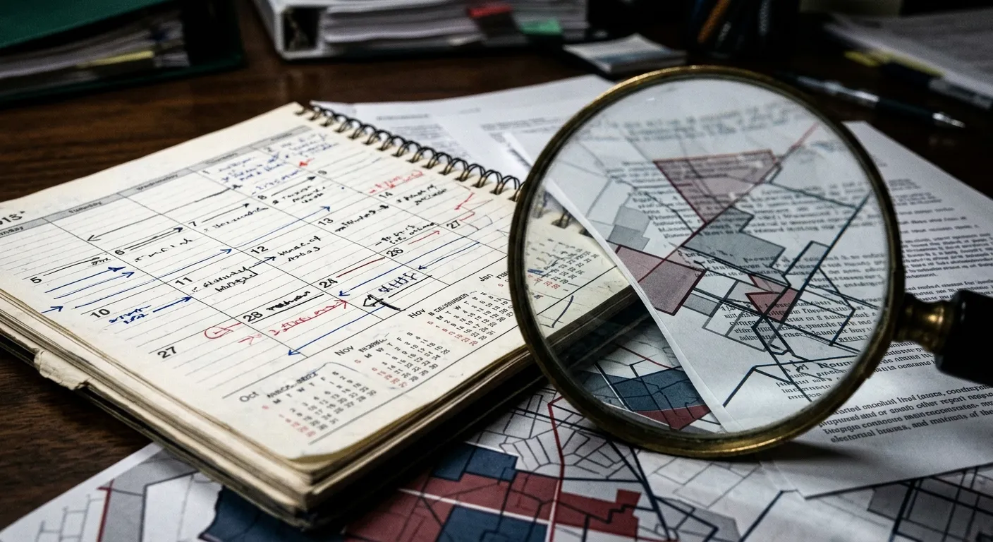 Conceptual image of calendars and electoral maps representing the delimitation timeline