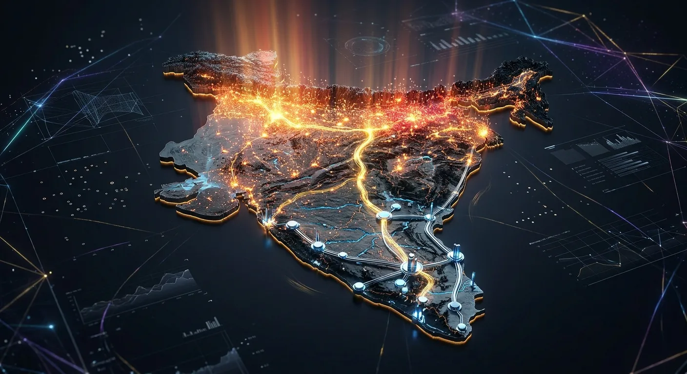 3D topographical map of India showing fiscal and population distribution