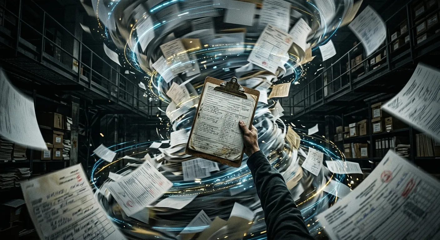 Conceptual image of chaotic data sorting and census files