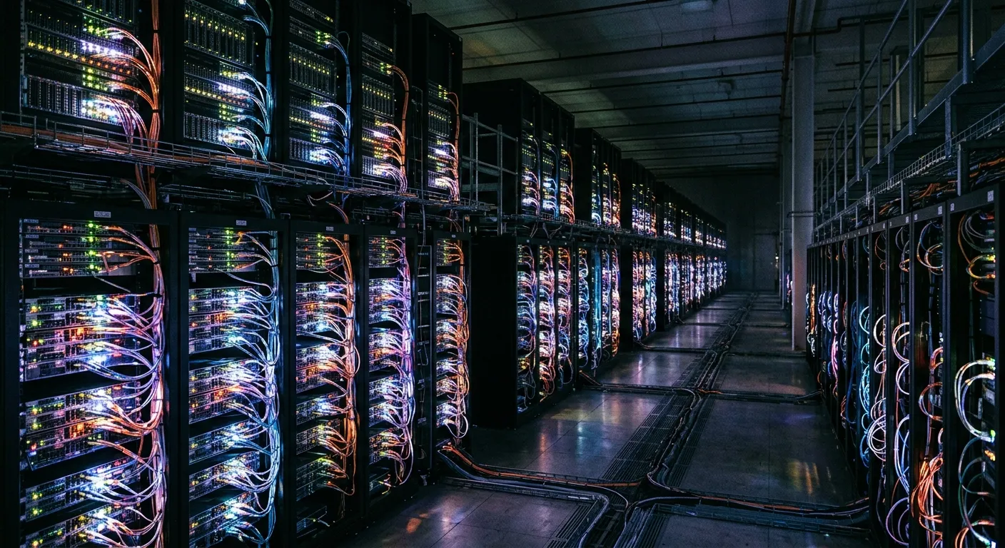 A massive server farm representing the scale of data harvesting in India