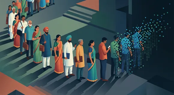 Conceptual image of citizens fading into digital pixels representing algorithmic exclusion