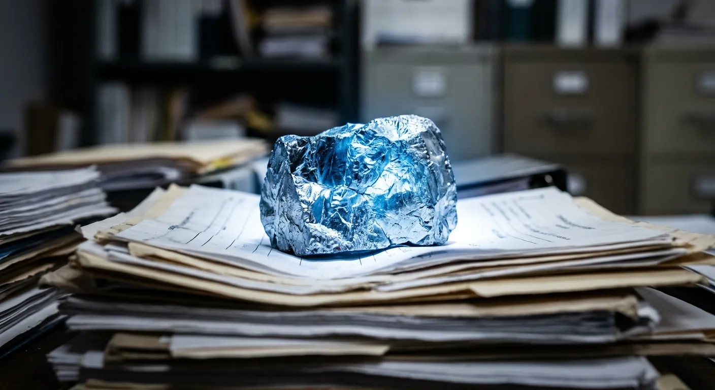 Polysilicon fragment resting on legal documents representing regulatory bottlenecks