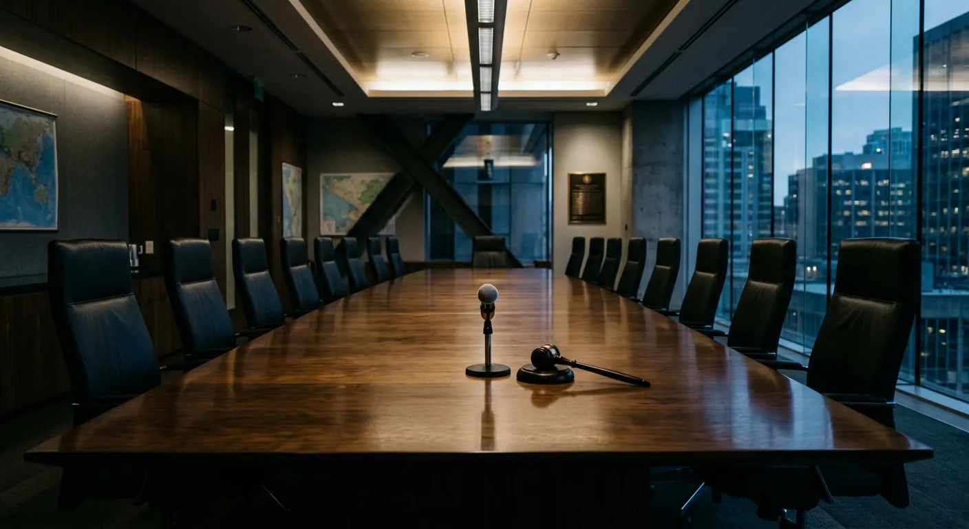 Empty central bank boardroom representing monetary policy decisions