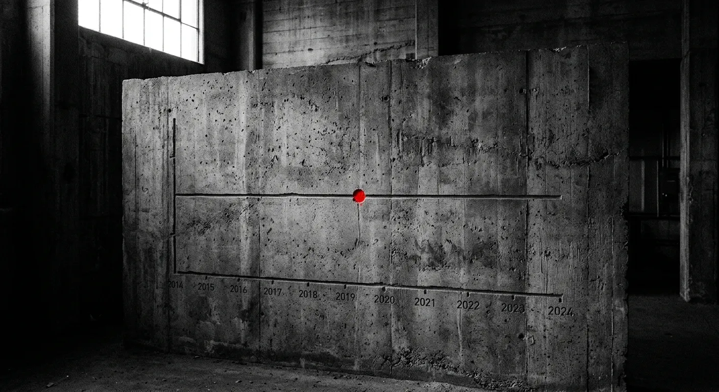 A flatline graph etched into concrete representing stagnant corruption index scores