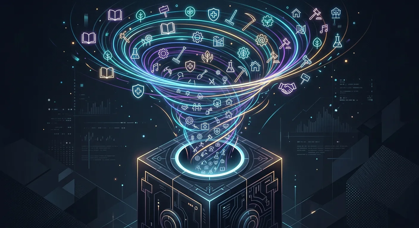 Conceptual illustration of civil society assets being pulled into a central vault