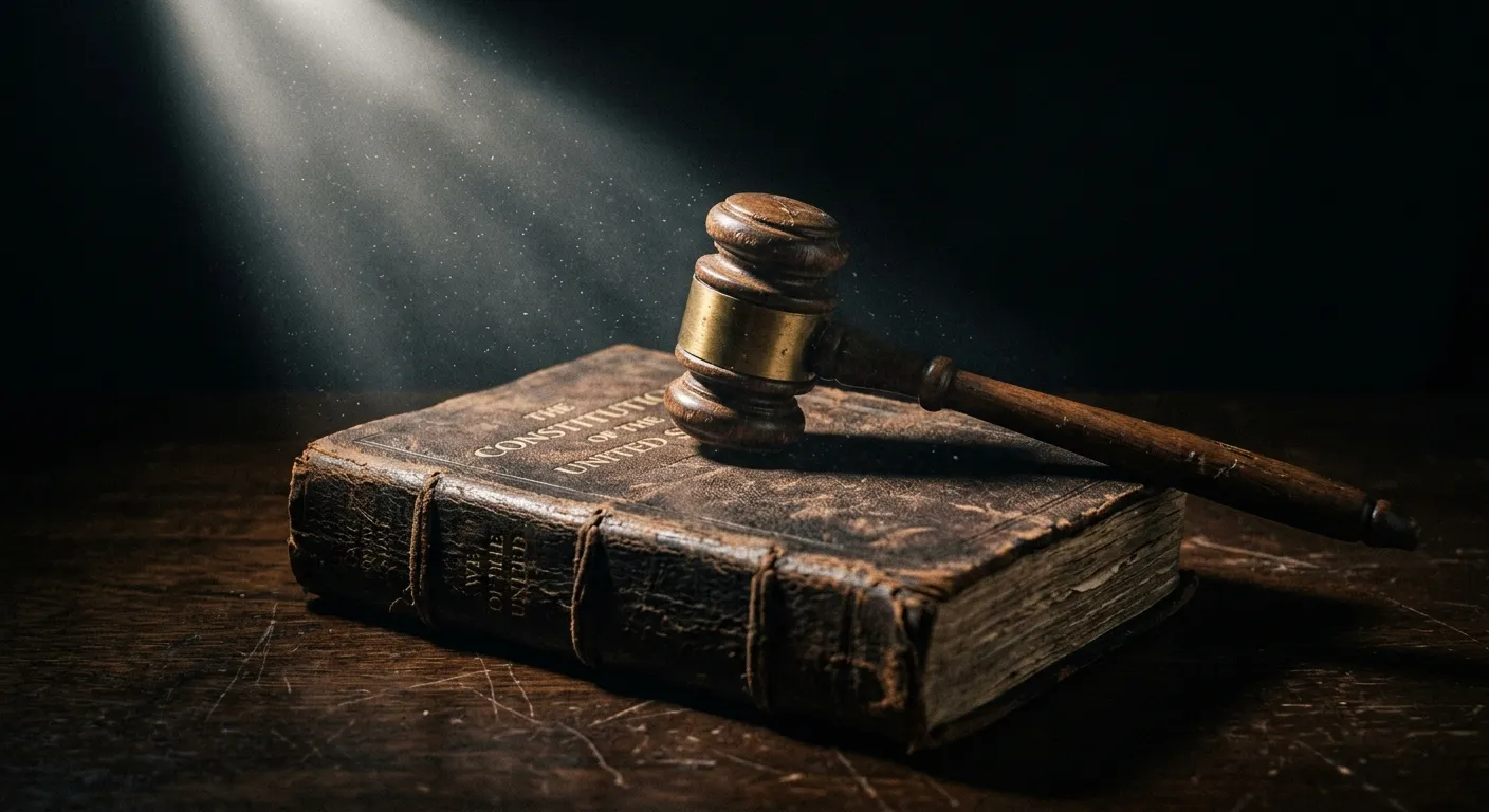 A gavel resting on a constitutional document