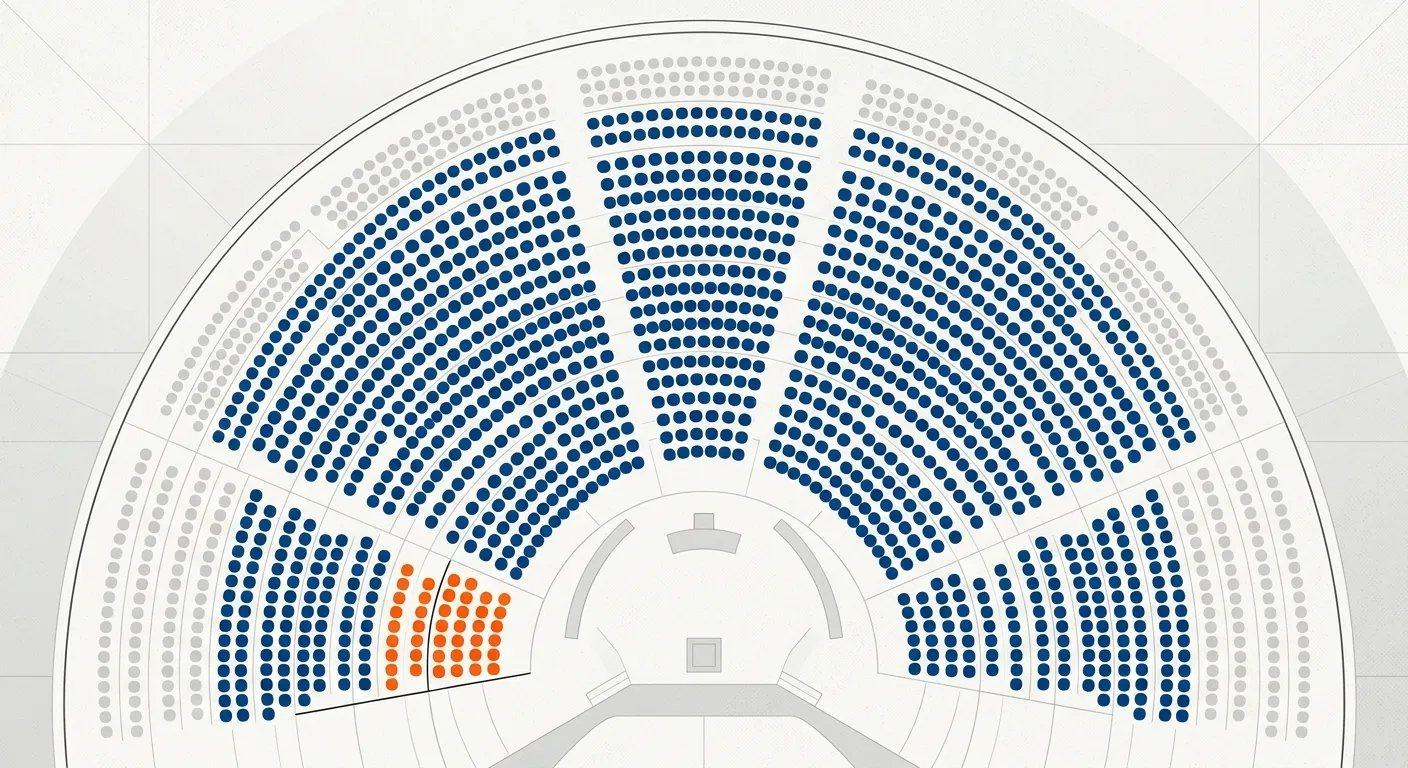 Abstract parliamentary seating chart showing a mathematical majority