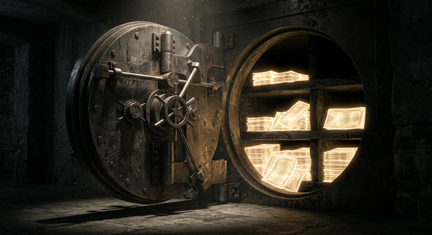 Government bonds stored inside a heavy steel vault