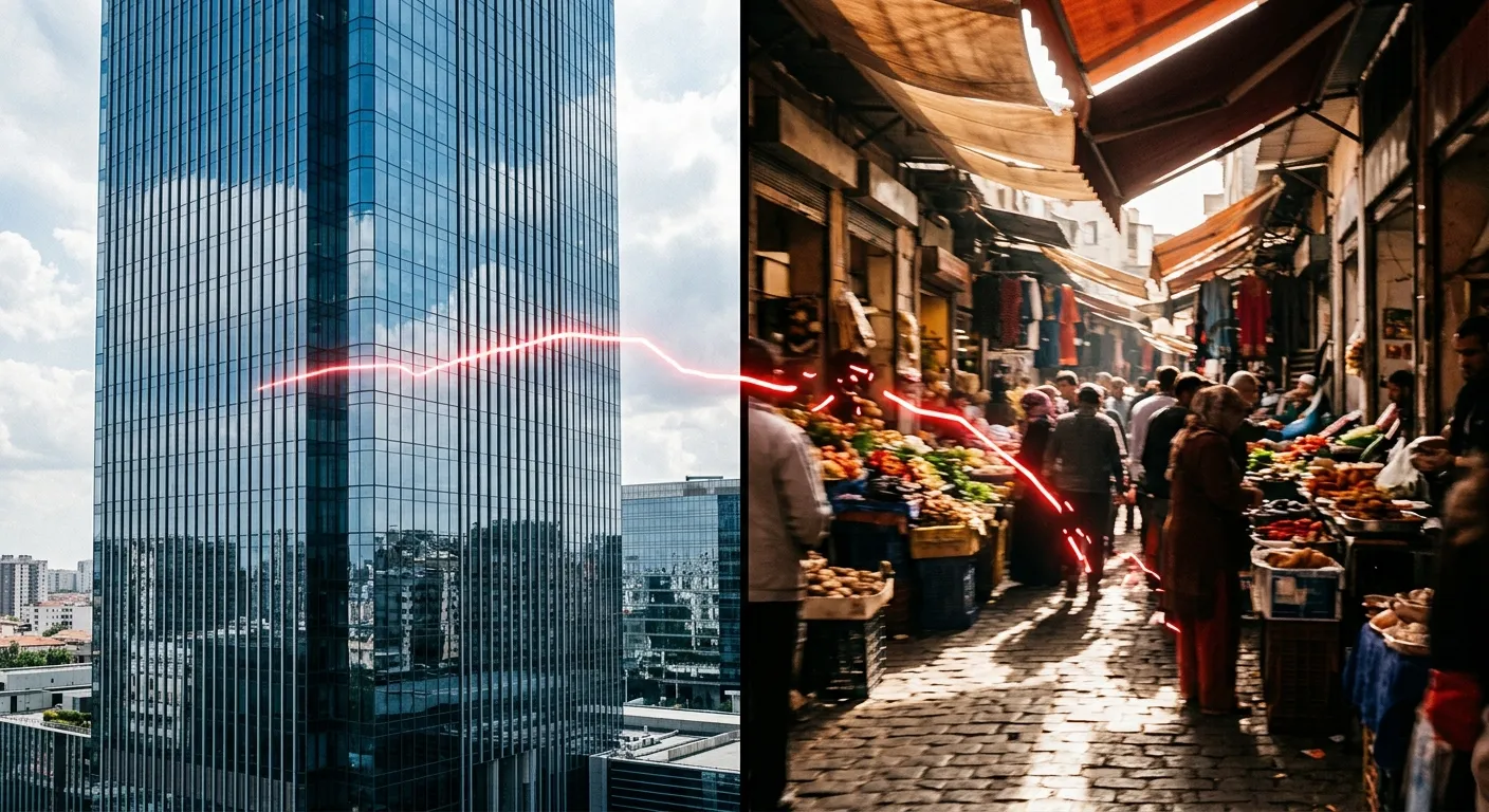 Conceptual visualization of the disconnect between formal corporate data and the informal economy.