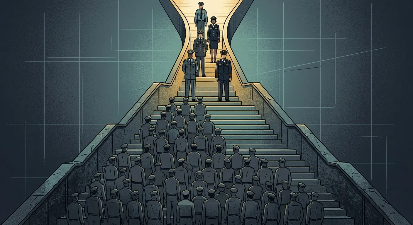 Visual metaphor of career bottleneck and stagnation in the armed forces