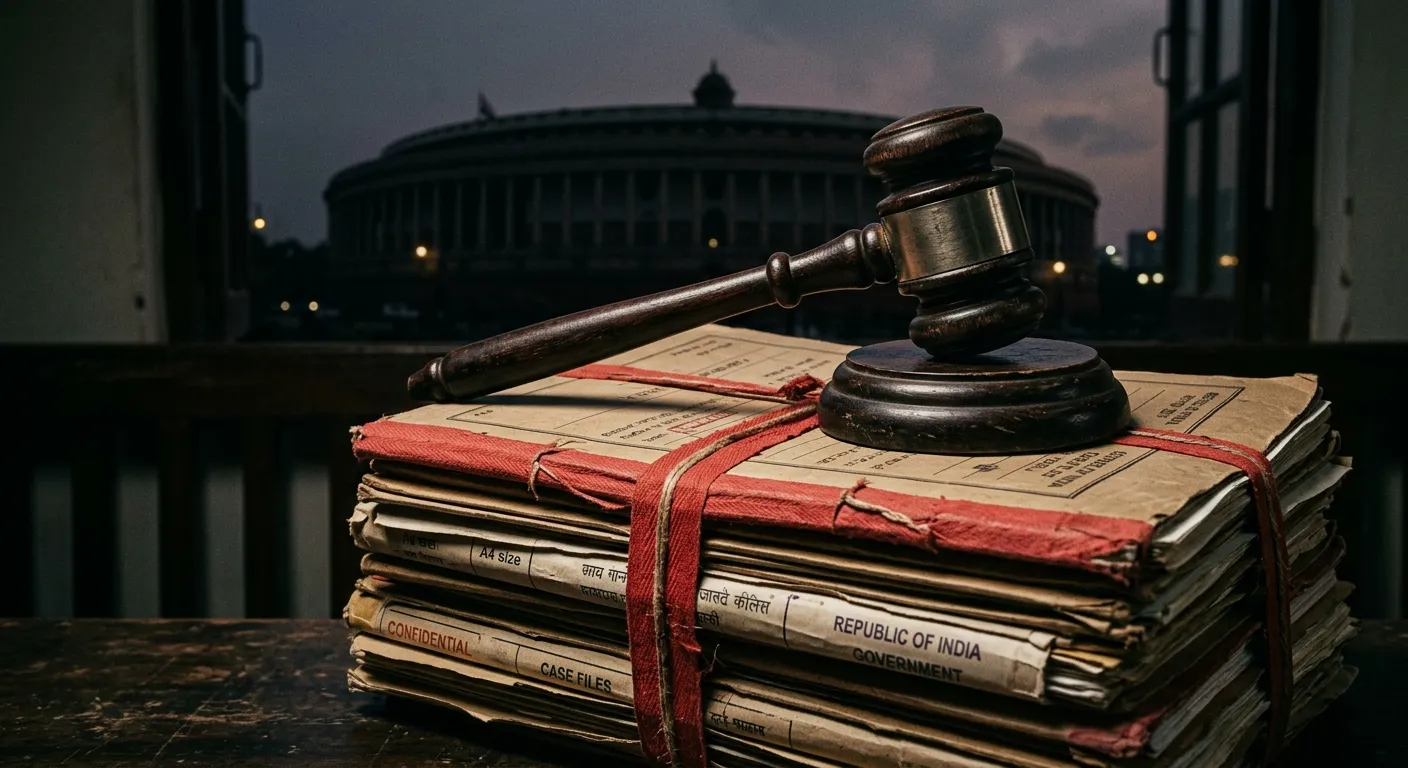 Gavel resting on government dossiers representing the legal battle over CAPF leadership