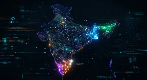 Abstract map highlighting the five Indian states facing 2026 assembly elections