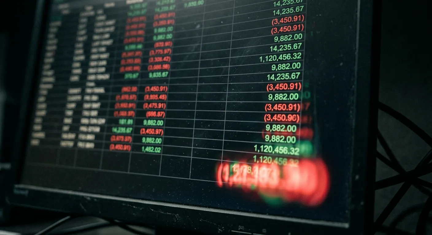 Macro shot of glowing digital financial data representing statistical discrepancies