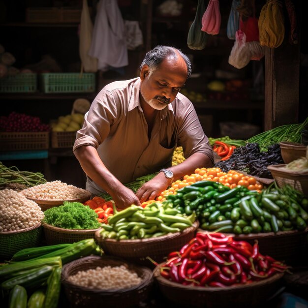 Premium Photo | Indian vegetable seller sitting at shop and smiling